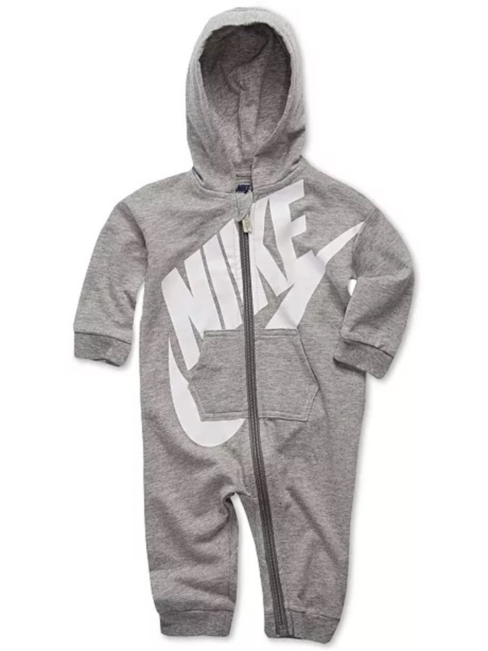 Nike Gray Hooded Baby One-Piece with White Logo 6M
